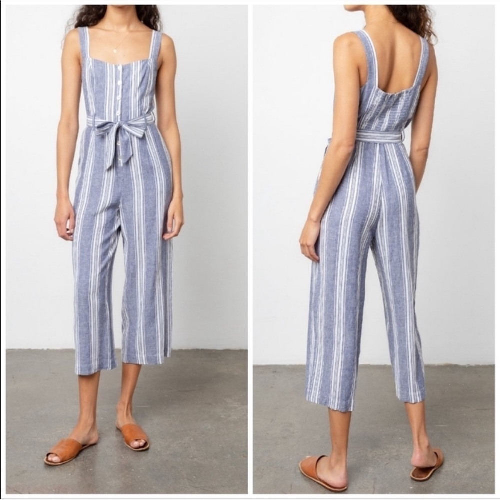 Rails Kyra Seaport Stripe Linen Blend Lightweight
Sleeveless Crop Jumpsuit Sz XL